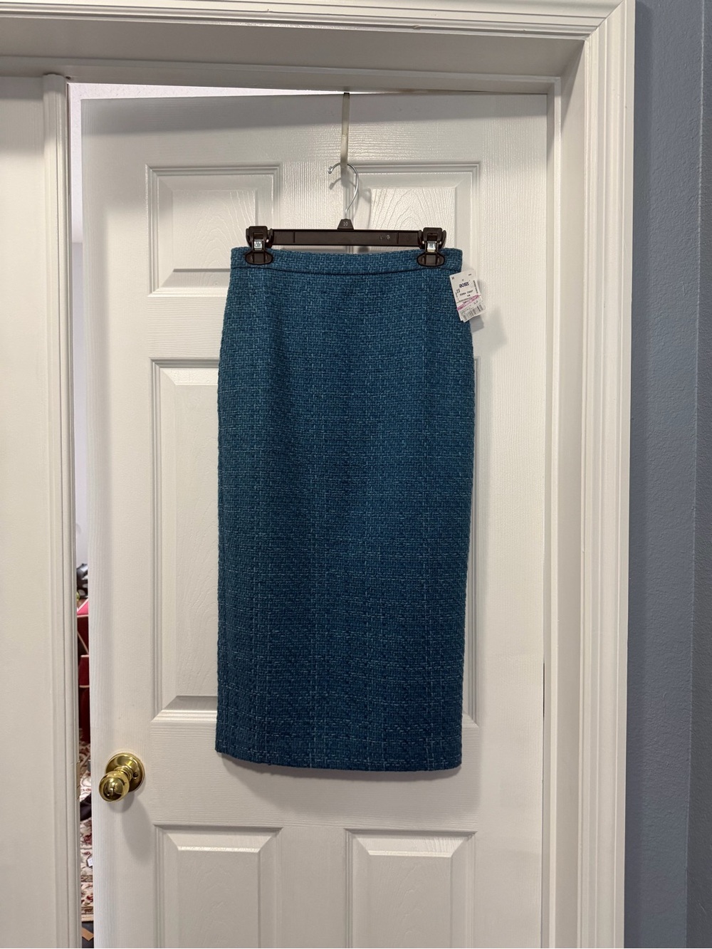 Ann Taylor Teal Textured Midi Pencil Skirt - Picture 3 of 9
